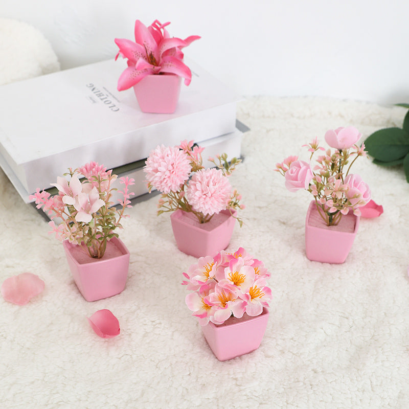 Mini Artificial Potted Flowers for Desktop Decoration Set of 5