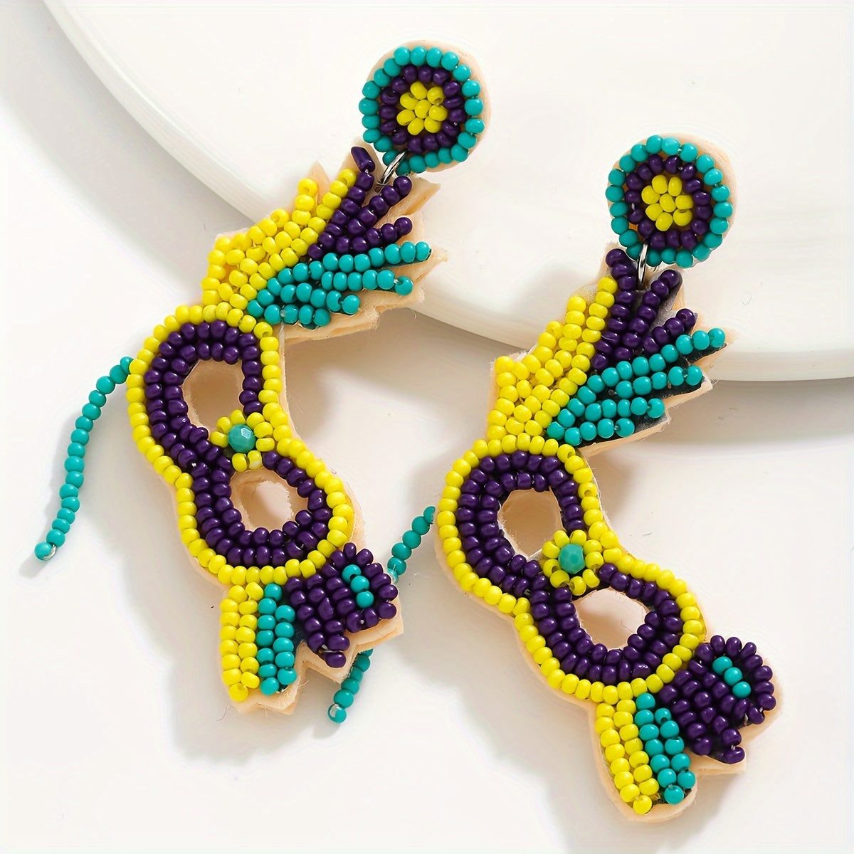 Pendientes colgantes de mascarada con cuentas, con piedras de imitación, pasadores de acero inoxidable para celebraciones