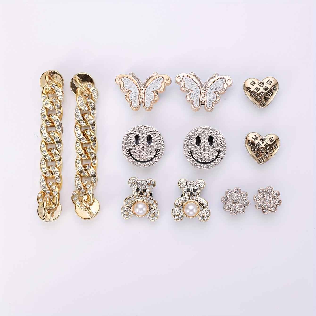 12 шт. золотых пряжек для обуви, бабочка, медведь, сердце, подвеска, для рукоделия, подарок, аксессуар
