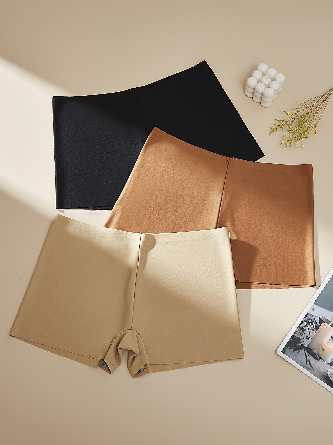 Women's Boyshort Underwear Pack of 3 Seamless Soft No-Show Mid Rise Solid Color Polyester Elastane