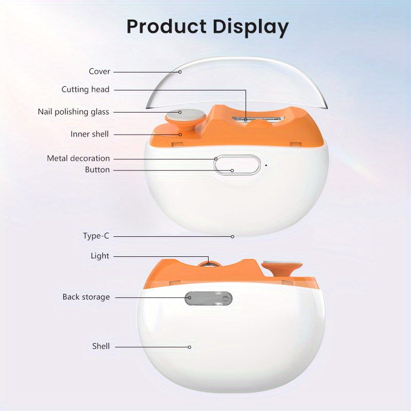 Ikkita tezlikni sozlash, LED chiroq va chang yig'uvchi bilan jihozlangan jim elektr tirnoq kesgichlari. Uyda va sayohatda foydalanish uchun mos, mukammal sovg'a tanlovi.