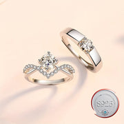 Sterling Silver Couple Rings with Cubic Zirconia Open Style for Men Women