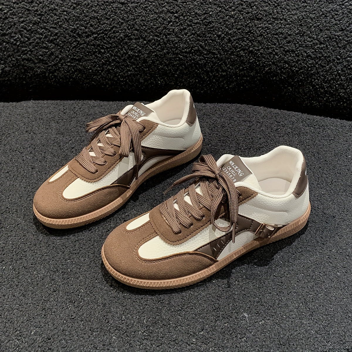 Women's Two-Tone Casual Mesh Sneakers with Strap Accents Low-Top Lace-Up Shoes