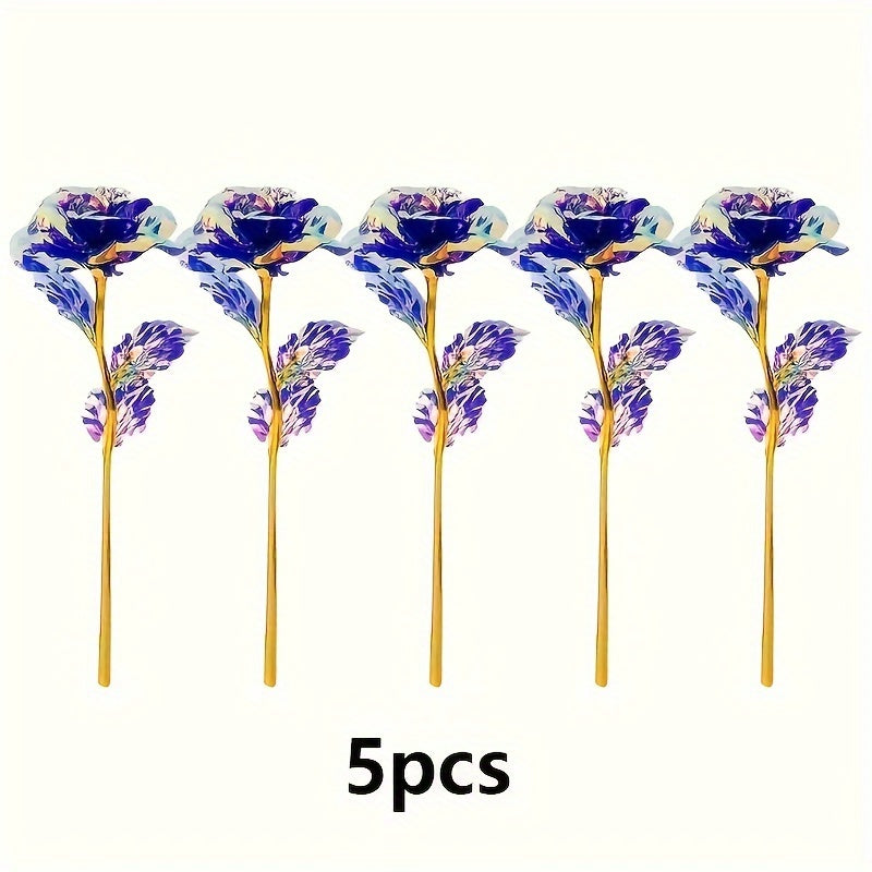 Artificial Rose Flower Set of 5 Gold Crystal Decor for Weddings Parties and Gifts