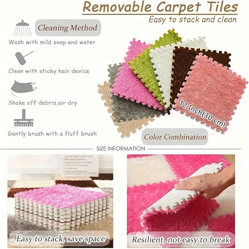 12pcs Foam Puzzle Floor Mats Interlocking Rugs Gray Quilted Anti-Slip Cushioned for Bedroom Crawling