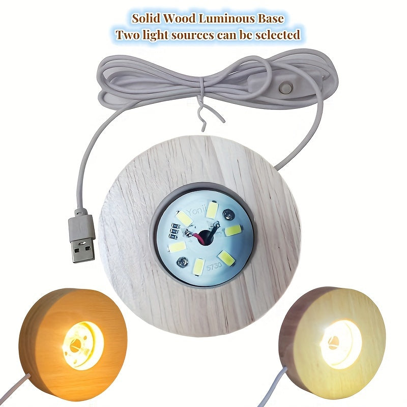 Lámpara de madera con luces LED y base de cristal de vidrio para ambiente romántico