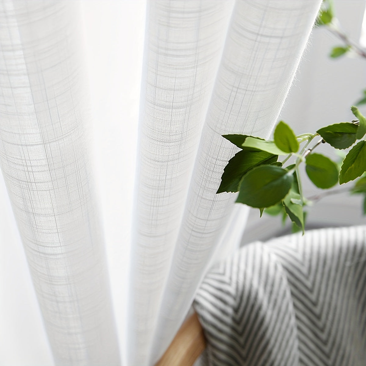 Set of 2 White Sheer Curtains with Cross Pattern for Living Room and Bedroom