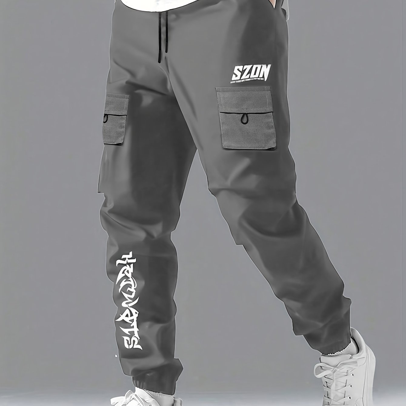 Мужские брюки-карго черного цвета с эластичными манжетами, множеством карманов, повседневные, для всех сезонов