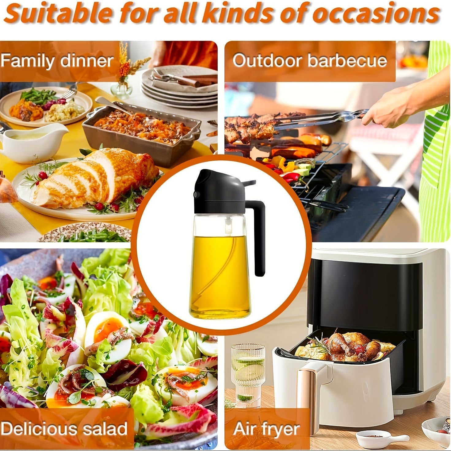 Olive Oil Dispenser and Sprayer 15.8oz BPA-Free Plastic for Cooking Salads Frying