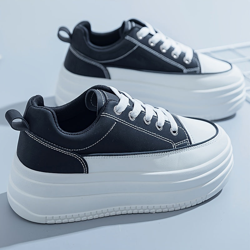 Women's Casual White PU Low-Top Sneakers with Breathable Fabric