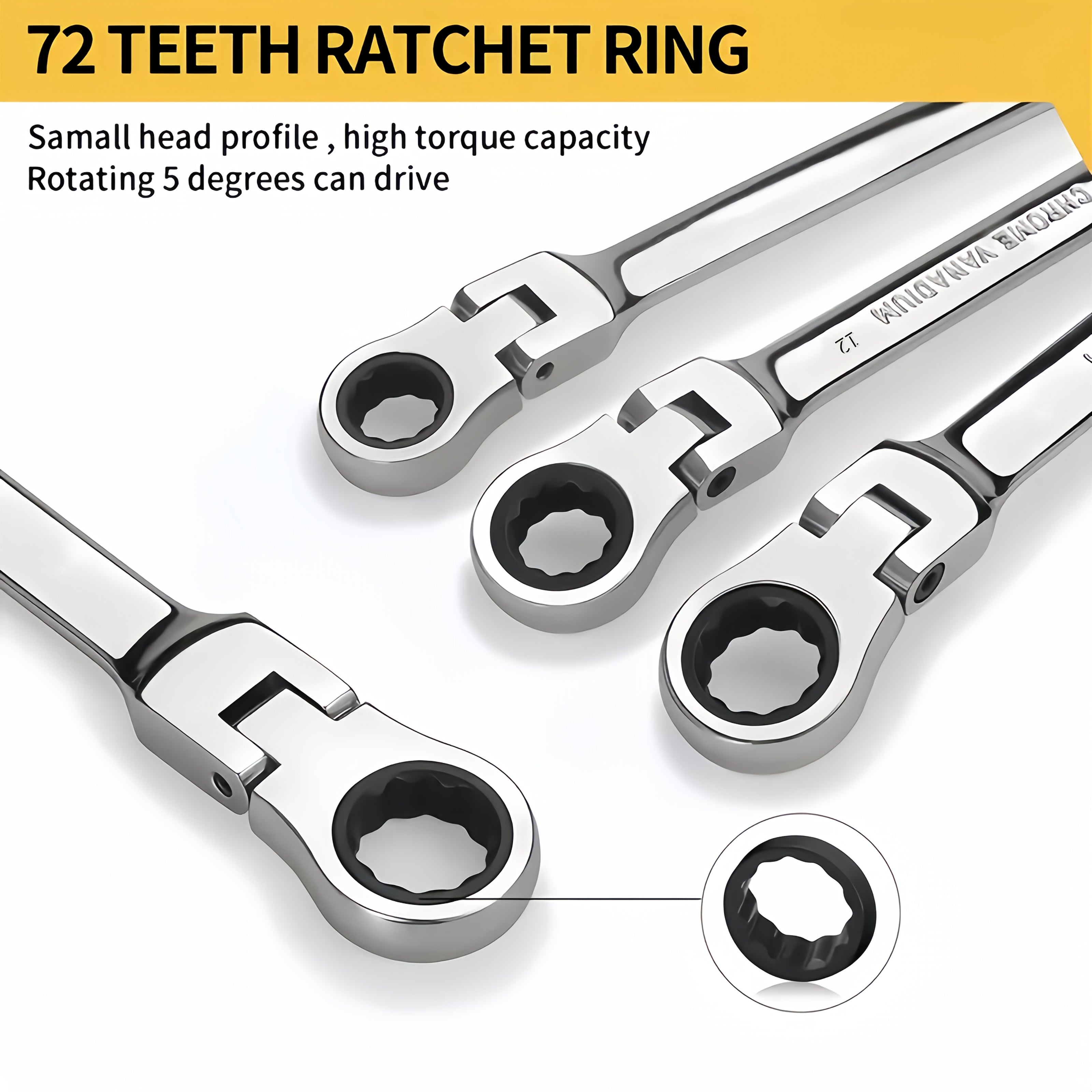 Ratchet kaliti 72 tishli 180° aylanadigan mustahkam metall avtomobil DIY ta'mirlash