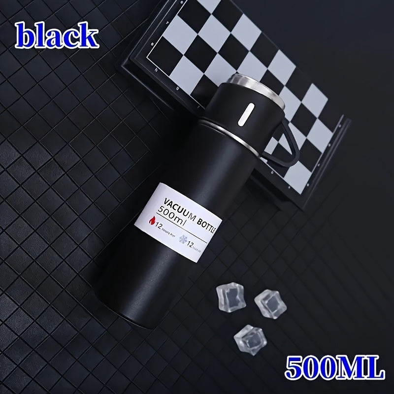 Set of Vacuum Insulated Water Bottles with 3 Cup Lids for Hot Cold Beverages