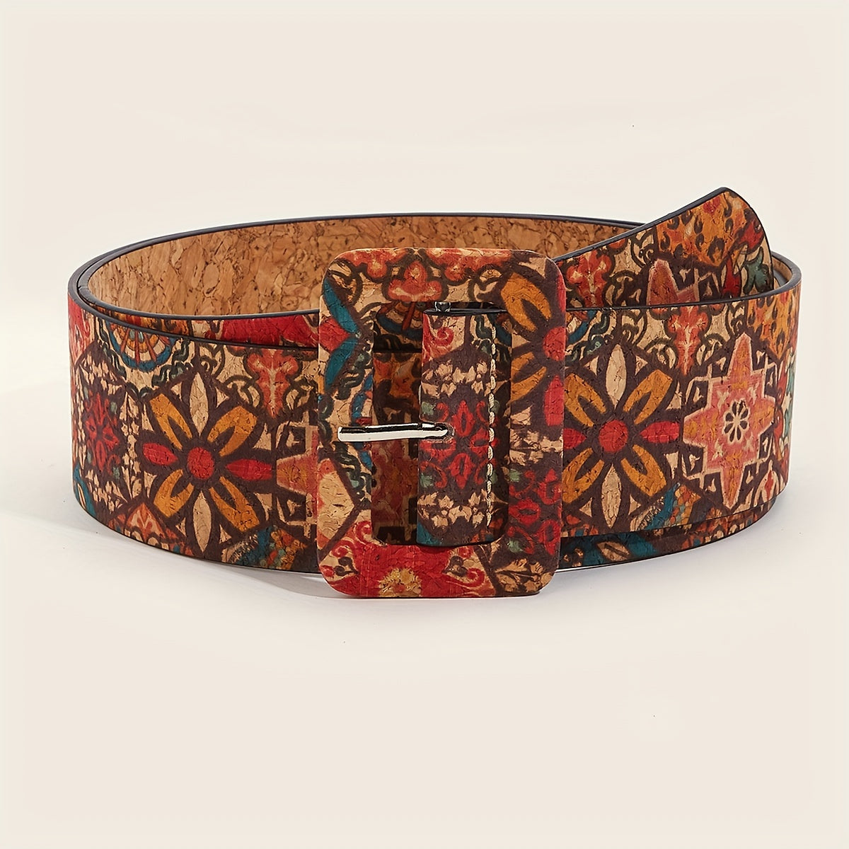 Women's Boho Vintage Flower-Printed PU Belt with Pin Buckle for Jeans