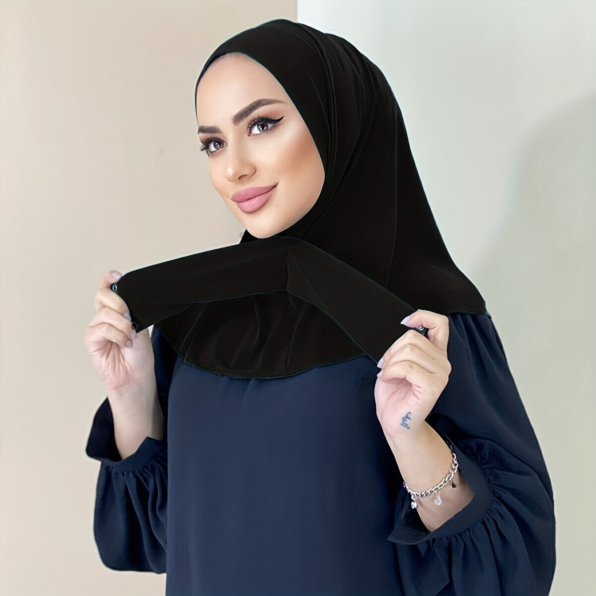 Solid Color Hijab for Women with Elastic Back and Snap Closure