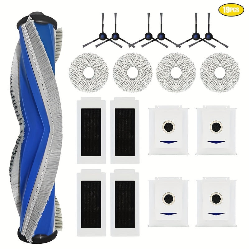 19 dona vakuum tozalash uchun aksessuarlar T30 Omni T30 Pro Omni bilan mos keladi, jumladan asosiy cho'tka, yon cho'tkalar, mop yostiqchalari, filtrlashlar, chang sumkalar.