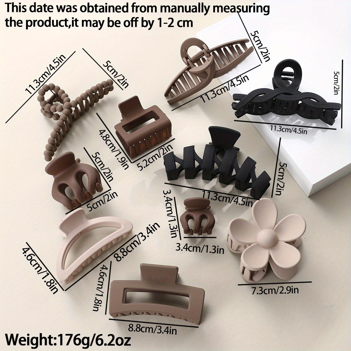 Set of 10 Hair Claw Clips Strong Grip Non-Slip Matte Finish for Thick Hair