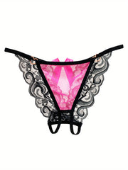 Women’s Colorblock Lace Thongs Open Crotch Panties Sexy Lingerie