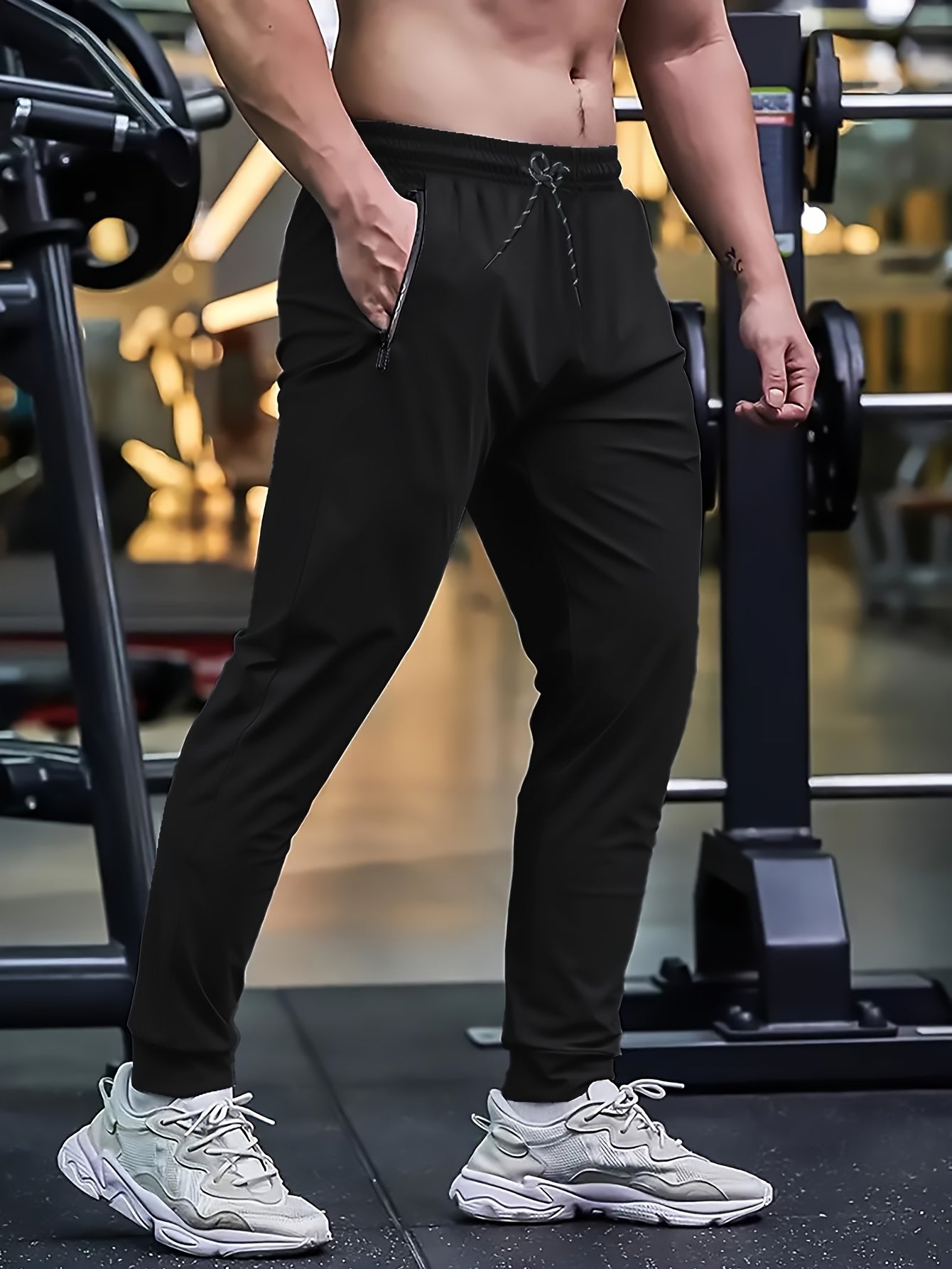 Men's Tapered Joggers Solid Color Polyester Blend Zipper Casual Spring Fall