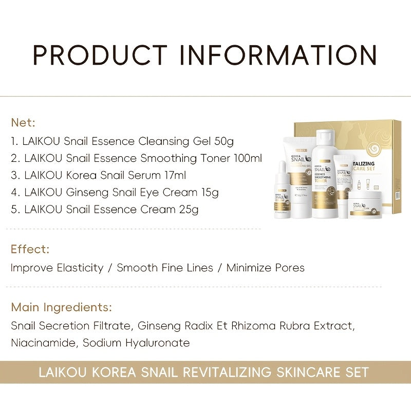 Unisex Korean Snail Revitalizing Skincare Set 5 or 10 Pieces Moisturizing Glycerin Free