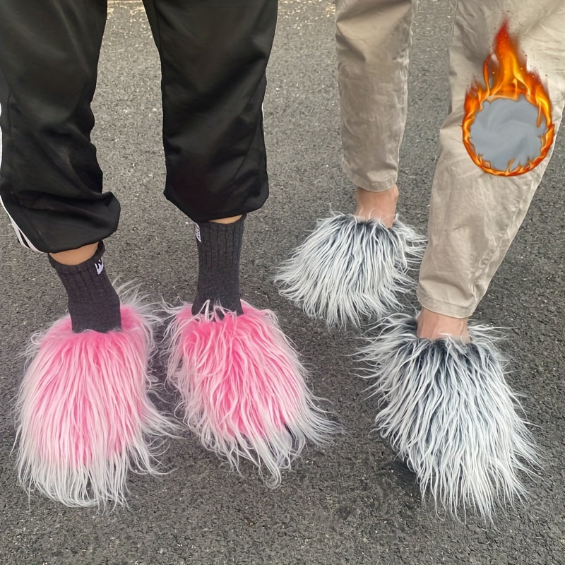 Women Faux Fur Slippers Indoor Plush Slip-On Cozy with Soft Fabric Soles