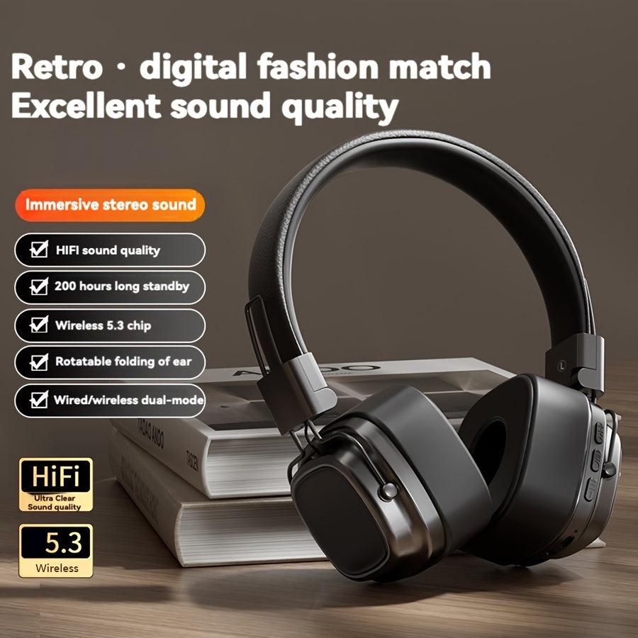 Vintage Wireless Headphones with HiFi Sound Long Battery Life Foldable Design and Button Volume Control