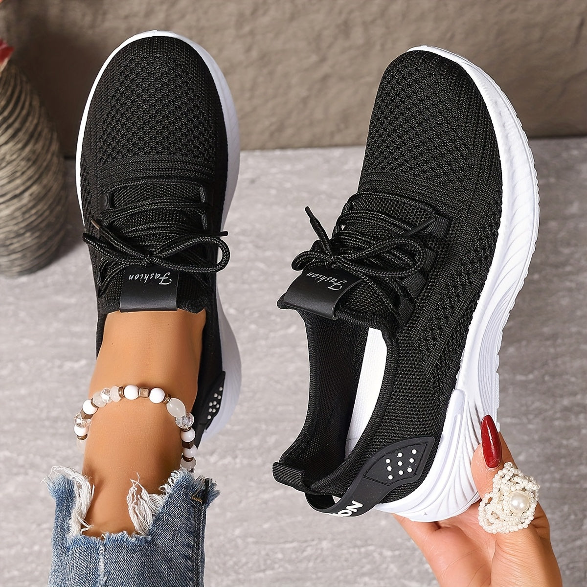 Women's White Mesh Breathable Sneakers Low Top Summer Running Shoes