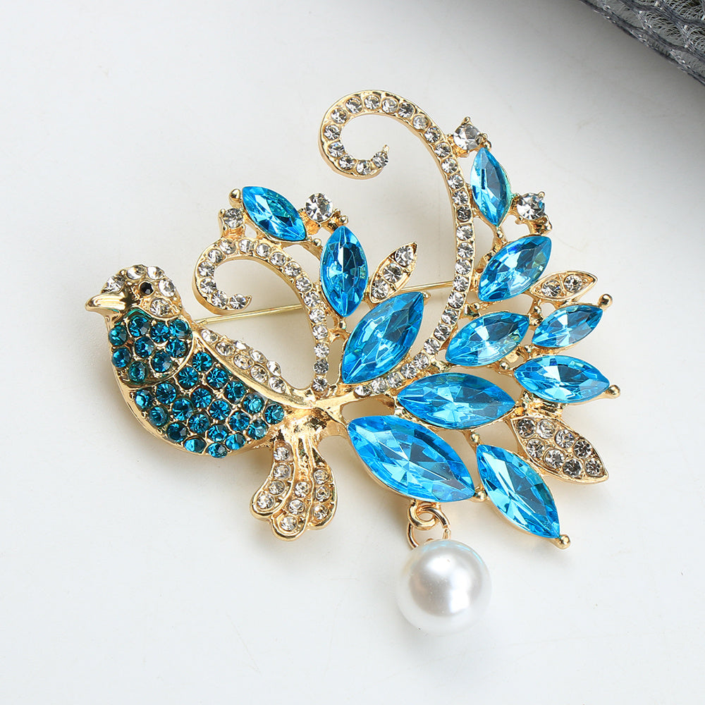 Ayollar moda aksessuarlari uchun sun'iy marjonlar va rhinestones bilan hayvon brosh pin