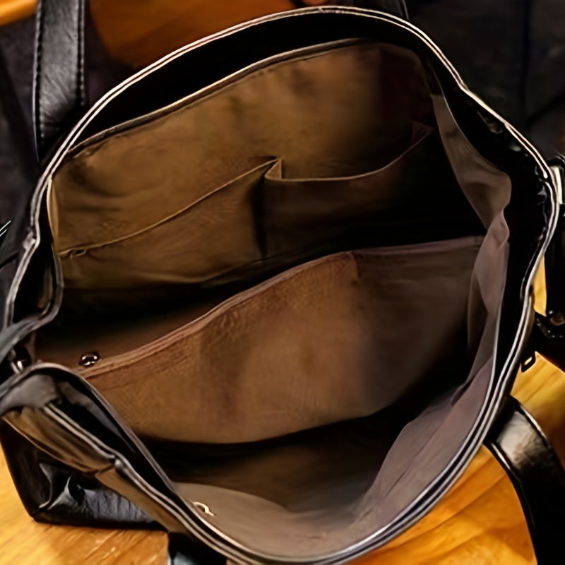 Black Quilted Shoulder Bag with Removable Strap Large Capacity Anti-Theft Zipper Closure for Women