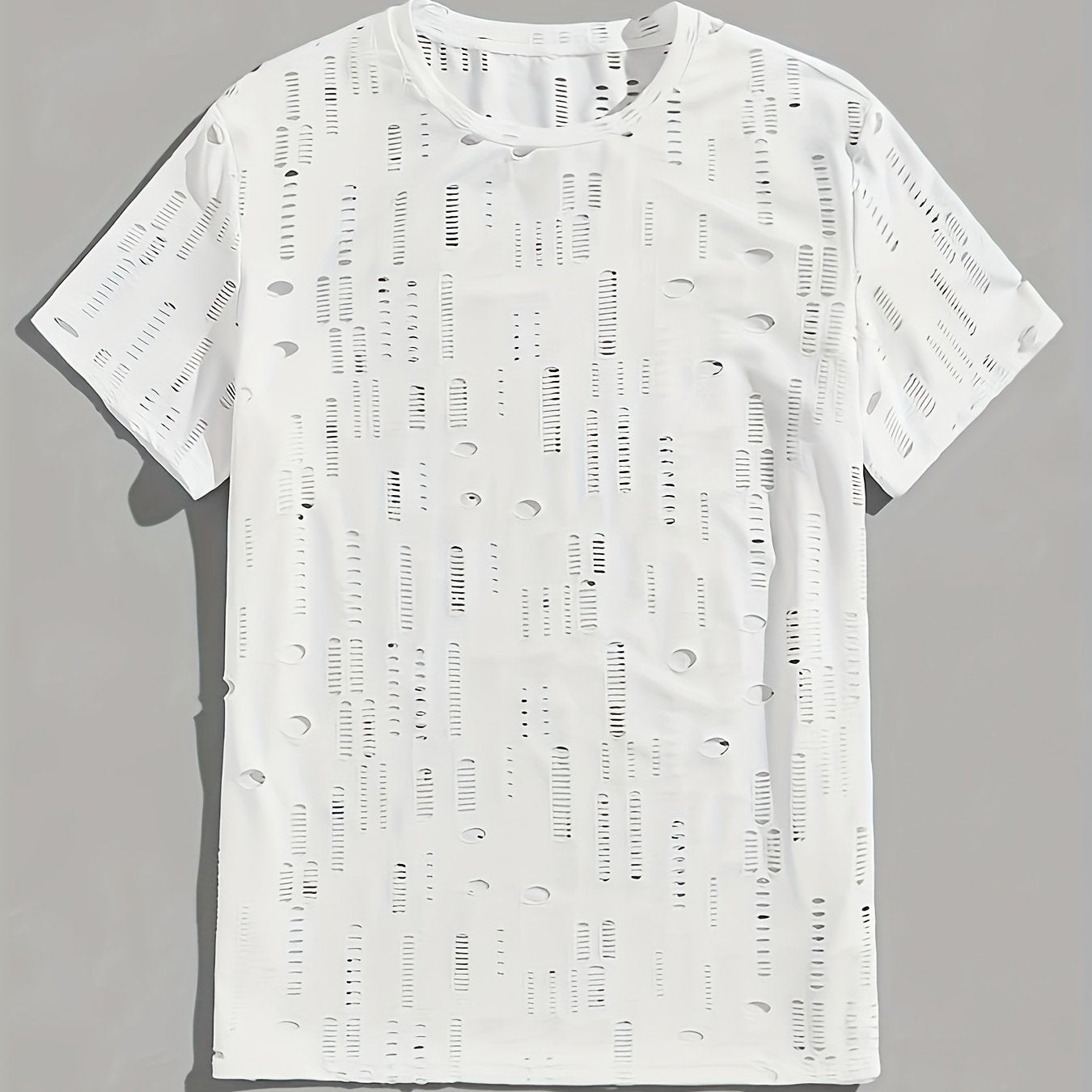 Erkaklar uchun tor kesimli krujka yoqasi T-ko'ylagi, mustahkam rangdagi cho'ziluvchan to'qilgan polyester matodan tayyorlangan va kesilgan detallar bilan.