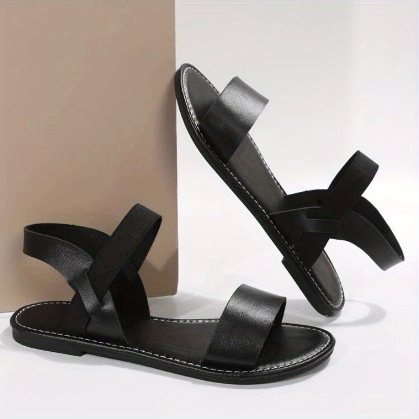 Women's PVC Flat Sandals Casual Ankle Strap Minimalist Outdoor Shoes