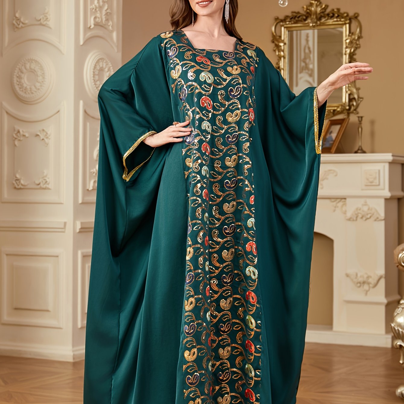 Women's Ramadan Maxi Dress Sequin Abaya Islamic Clothing Large Size