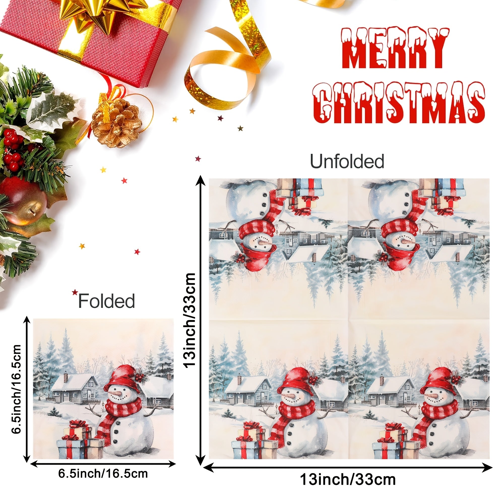 2-Ply Disposable Paper Napkins for Holiday Parties Christmas Snowman Design