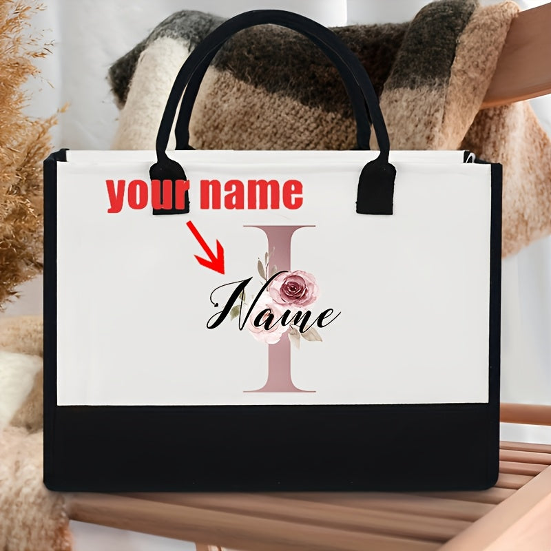 Personalized Polyester Tote Bag with Custom Initial and Floral Design for Bachelorette Party