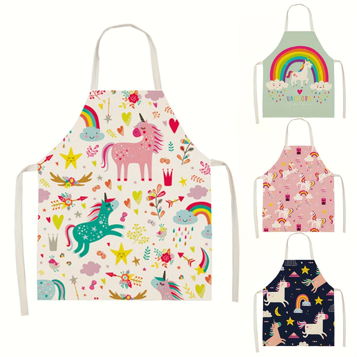 Unicorn Cartoon Apron Stain-Resistant Linen for Cooking Baking Gardening