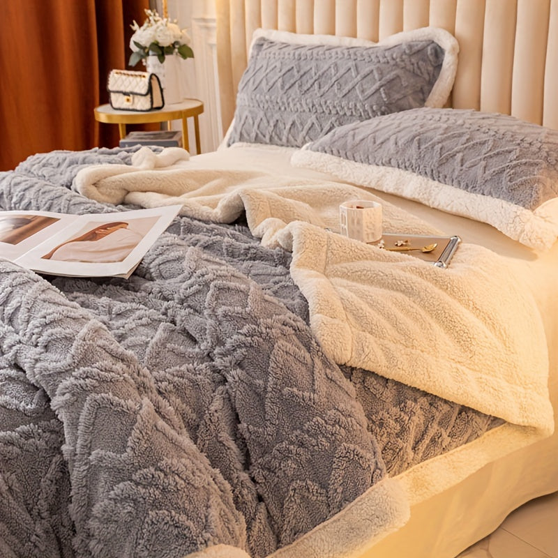 Jacquard Knit Polyester Bed Blanket with Geometric Pattern Thick Fleece Throw for All-Season Sofa Bed Cover