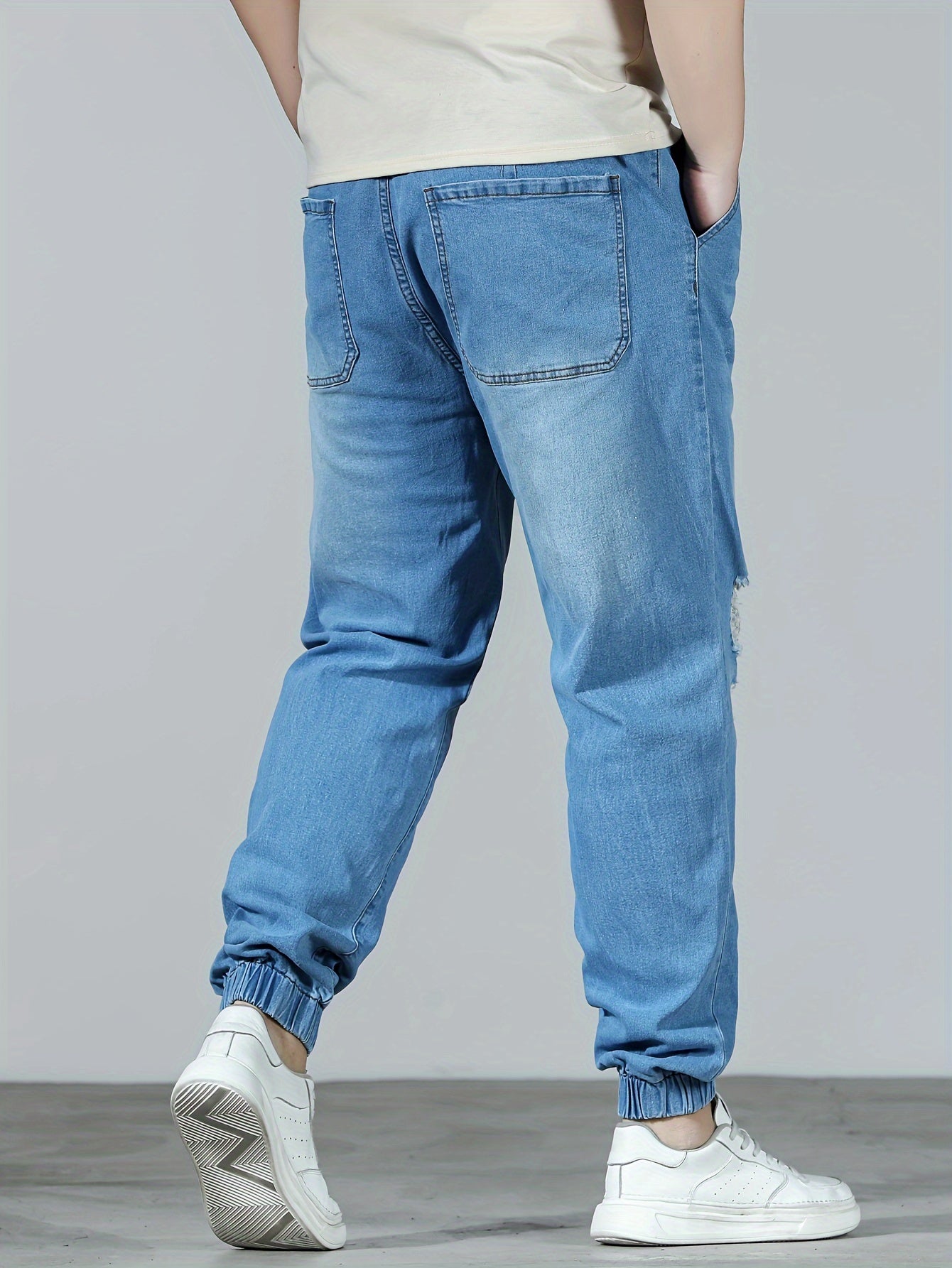 Plus Size Men's Distressed Ripped Denim Joggers Cotton Blend All-Season Casual