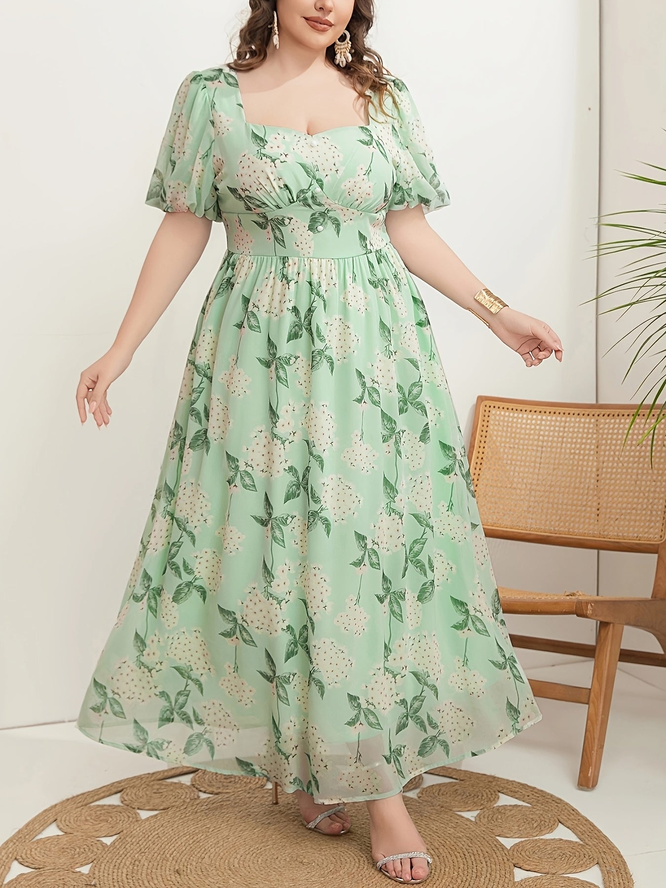 Ayollar uchun katta o'lchamli gullar bilan bosilgan tunik kiyim polyester, barcha mavsumlar uchun zamonaviy O'rta Sharq uslubi