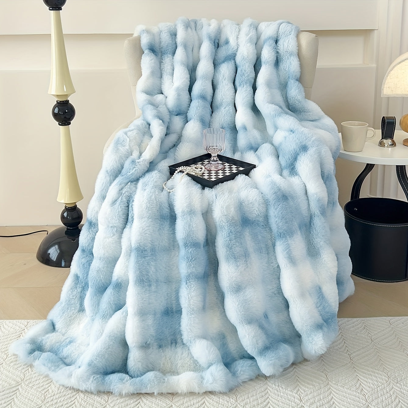 Tie-Dye Faux Rabbit Fur Blanket Shaggy Plush Bed Sofa Throw Cozy Fluffy
