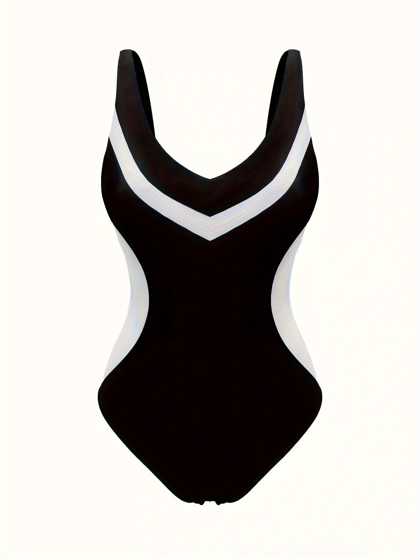 Geometrik naqshli bir parcha suzish kiyimi, yuqori cho'ziluvchan mato, 80% poliamid va 20% elastan. Tasodifiy uslub, olib tashlanadigan to'ldiruvchi bilan.