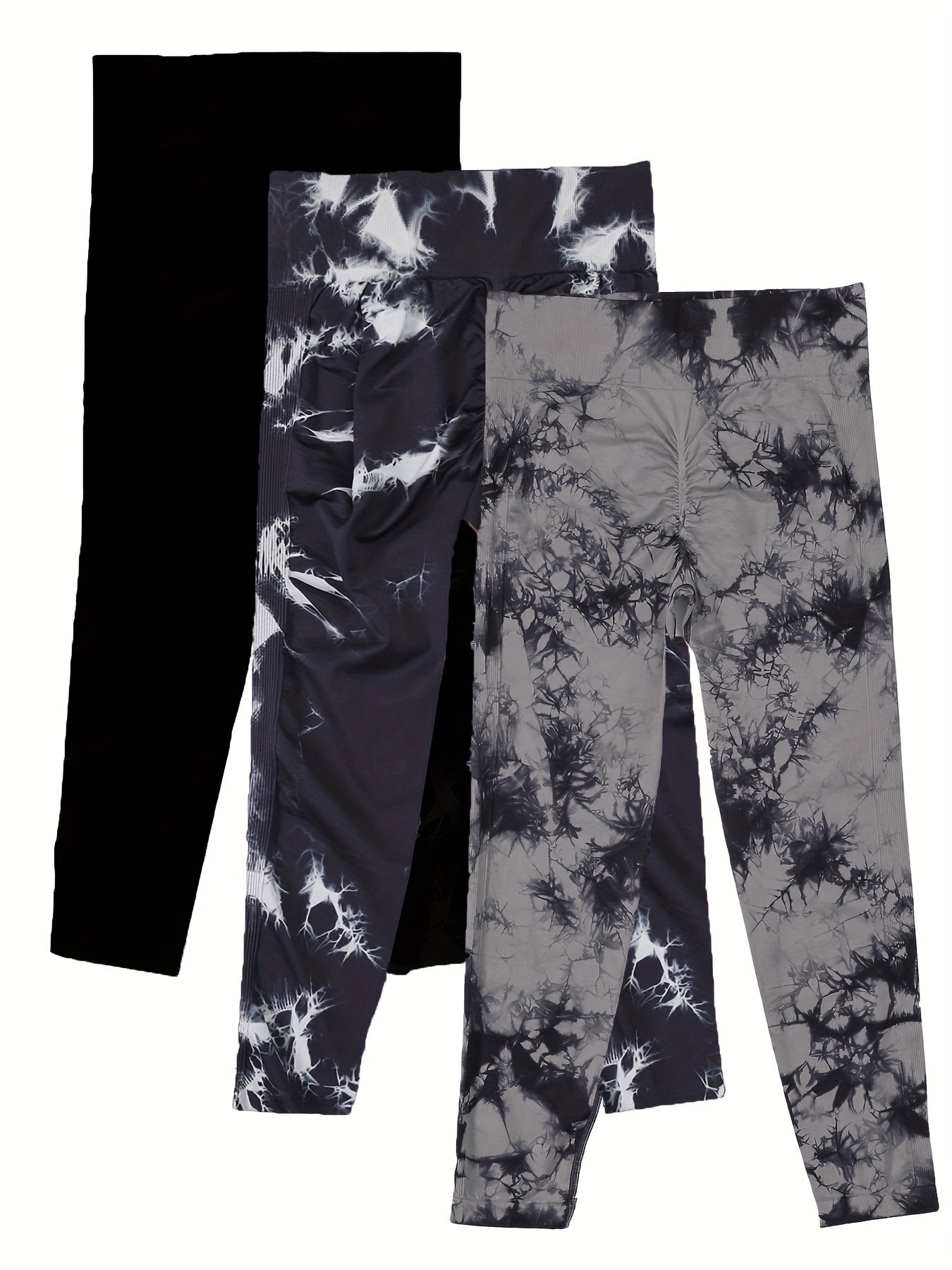 Plus Size High Waist Yoga Pants 3-Pack Polyamide Stretch Tie Dye Leggings