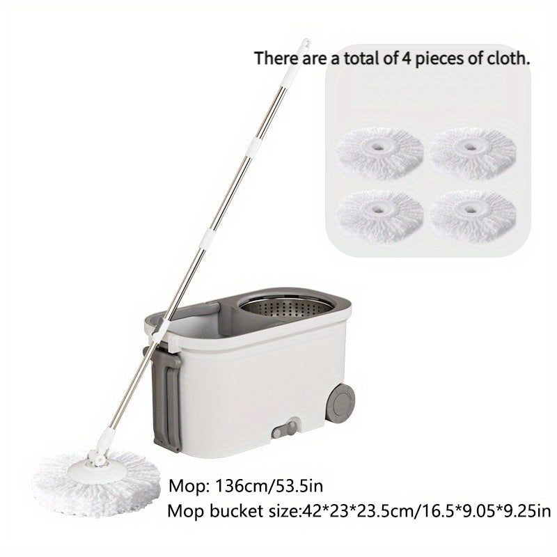 Rotary Mop and Bucket Set with Dual-Drive System, 4 Replacement Heads, Easy Clean