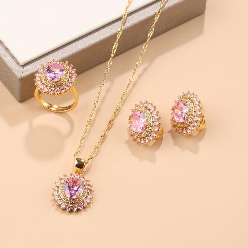 4-ta bo'lakli to'y zargarlik buyumlari to'plami Sun'iy ko'k safirli quloqchinlar, uzuk, taqinchoq, zanjir