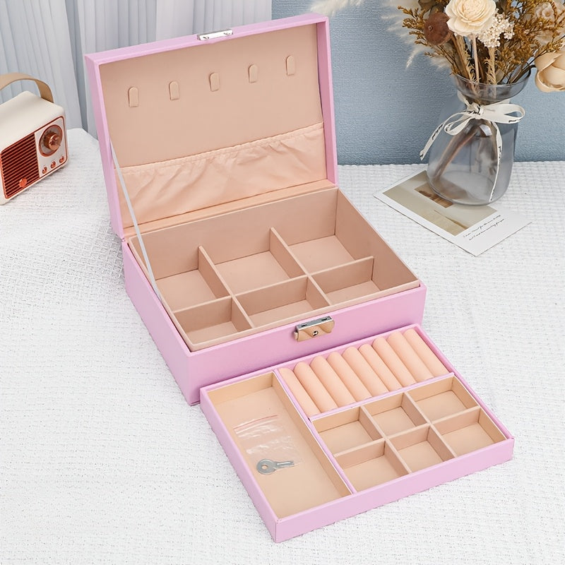 Caja de almacenamiento para joyas de lona impermeable, organizador para anillos, pendientes, collares y pulseras, para debajo de la cama