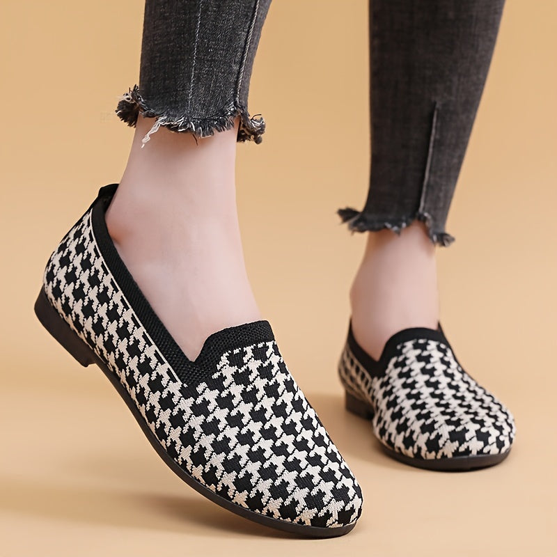 Women's Breathable Plaid Flats Casual Slip-On Round Toe Shoes
