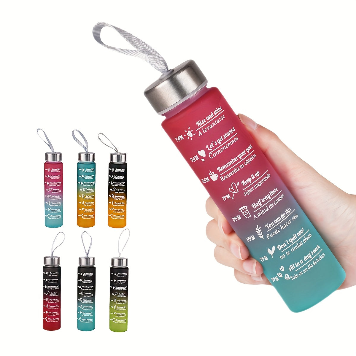 10oz gradient rangli suv shishasi, toʻqilgan tashish kamar bilan, oqib ketmaydigan, sayohat uchun portativ, yugurish va velosiped uchun