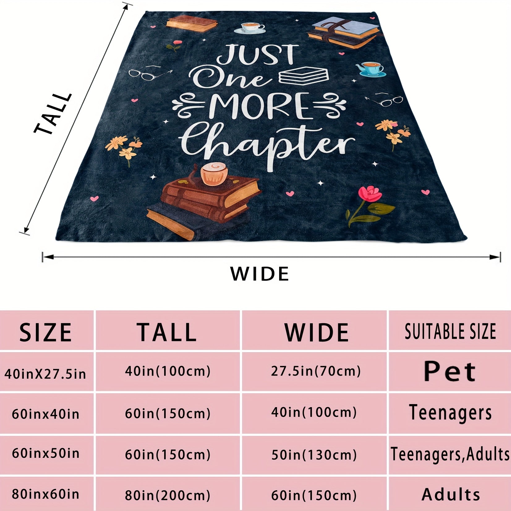 Flannel Throw Blanket for Book Lovers Cozy Printed with Just One More Chapter Machine Washable