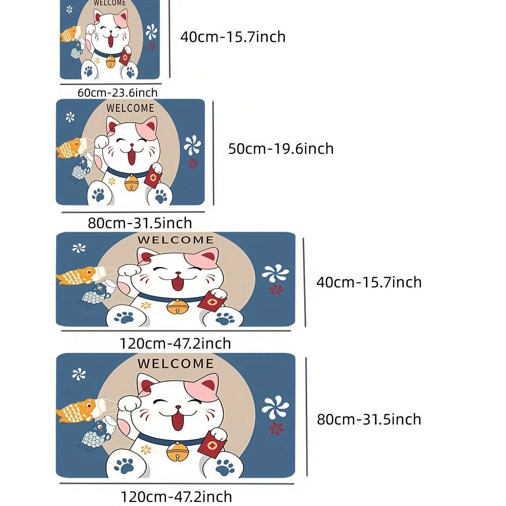 Qalin shaggy hududiy gilam Fortune Cat dizayni bilan, sirpanmaydigan, charchashga qarshi pol matosi