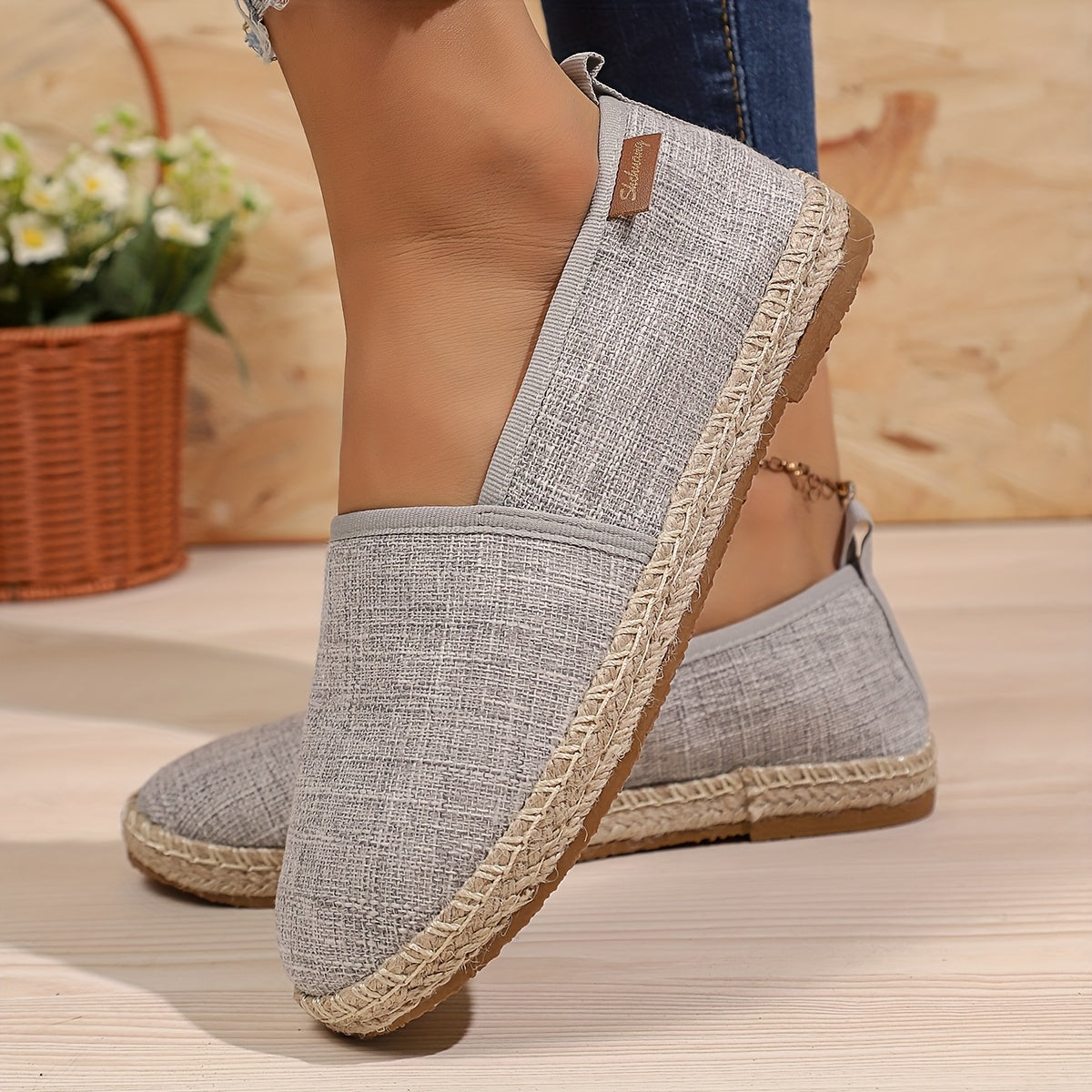 Женские туфли-слипоны на верёвочной подошве черный текстиль удобные легкие обувь