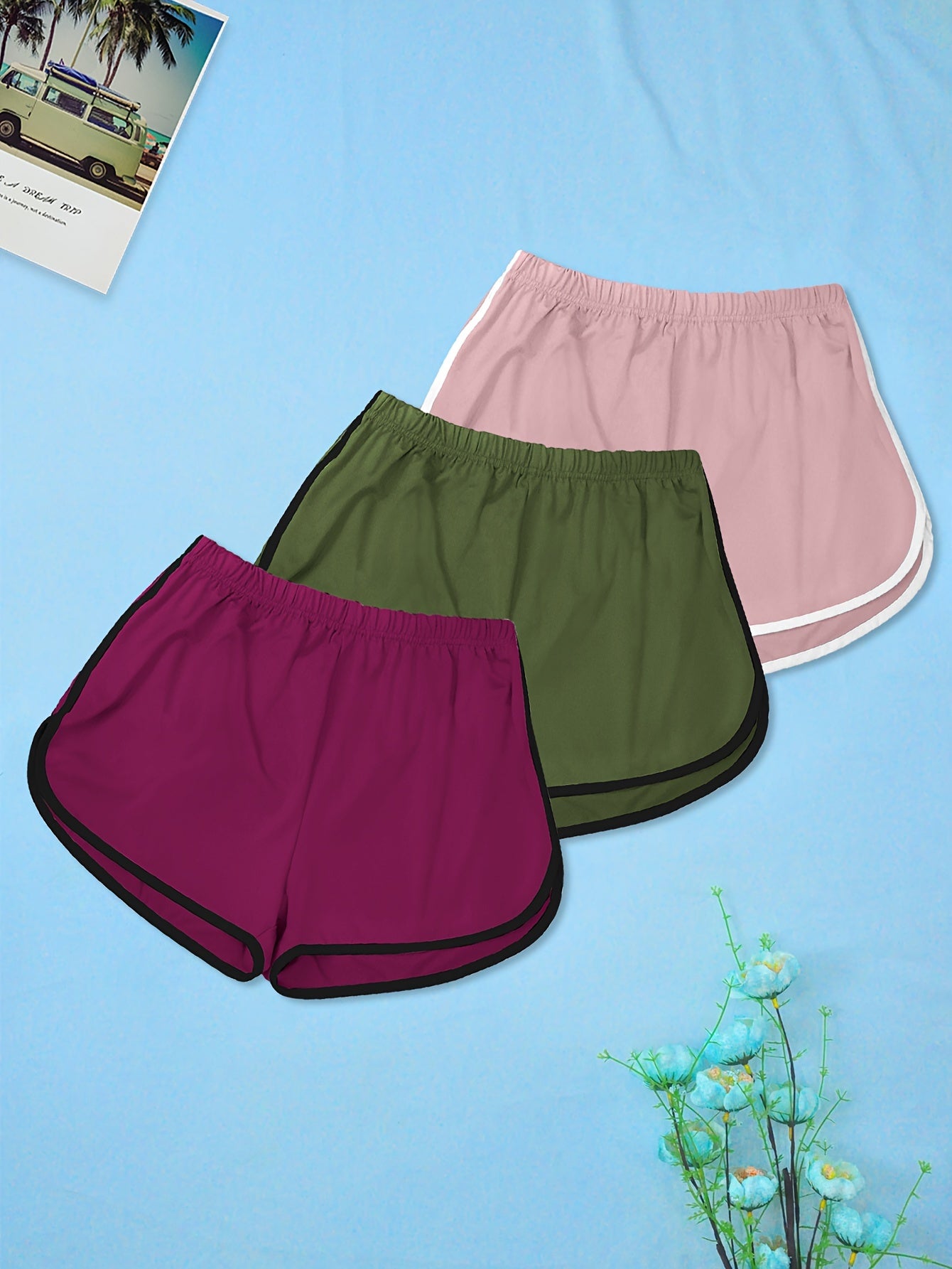 Pantalones cortos casuales de talla grande para mujer en bloque de colores, pack de 3