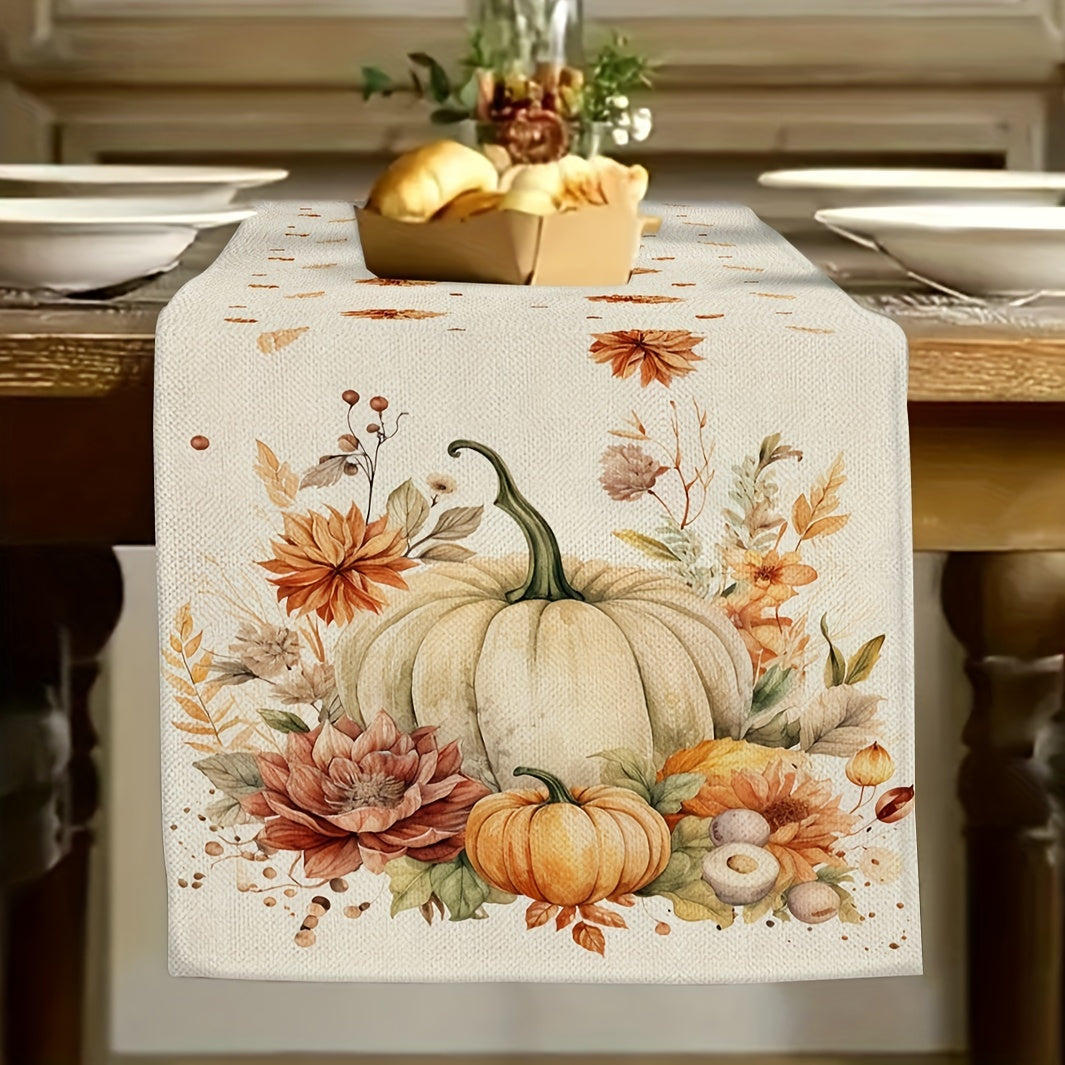 Autumn Harvest Festival Linen Table Runner 33x183cm Thanksgiving Fall Decor Pumpkin Knit Polyester